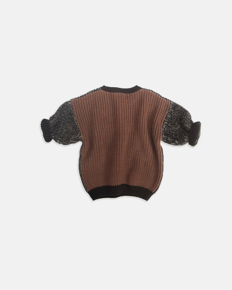 7AM - Long Sleeve Boxy Sweater - Chunky Mother & Baby Olive, Blue 6 - 12M