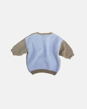 7AM - Long Sleeve Boxy Sweater - Chunky Mother & Baby Olive, Blue 6 - 12M