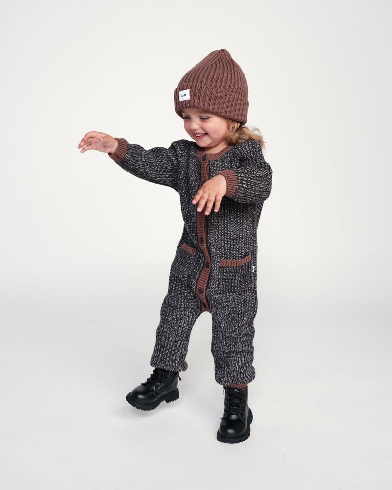 7AM - Long Sleeve Jumpsuit - Chunky Mother & Baby Heather Grey/Black 0 - 3M