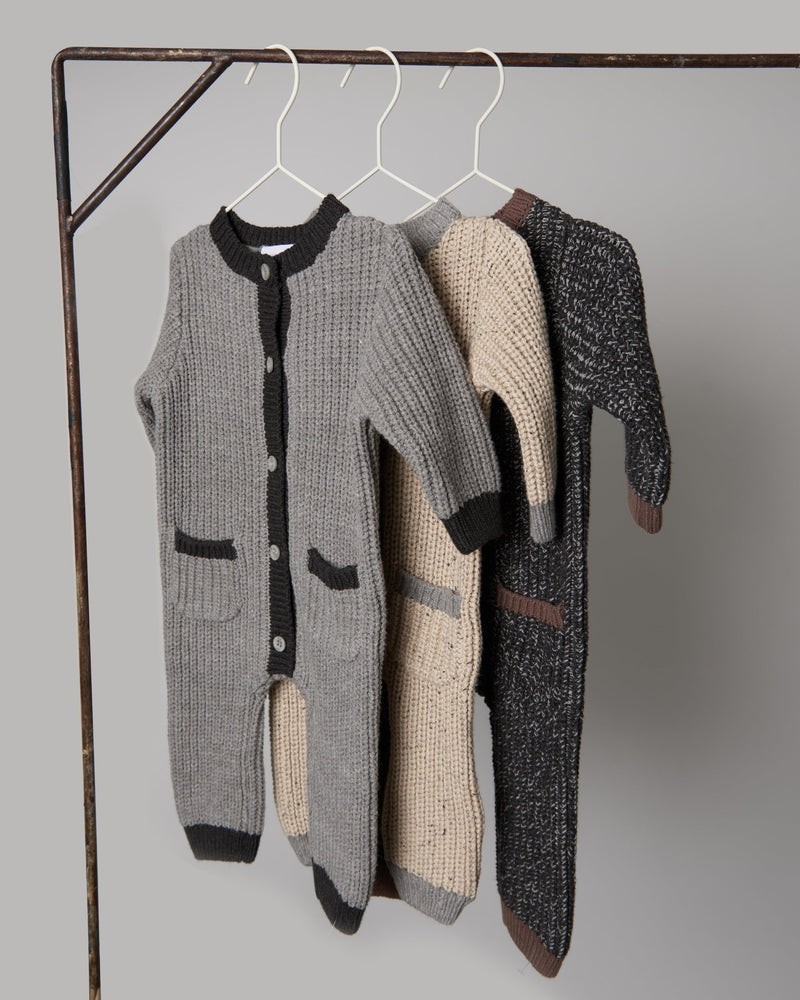 7AM - Long Sleeve Jumpsuit - Chunky Mother & Baby Heather Grey/Black 0 - 3M