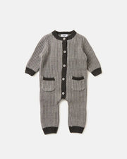 7AM - Long Sleeve Jumpsuit - Chunky Mother & Baby Heather Grey/Black 0 - 3M