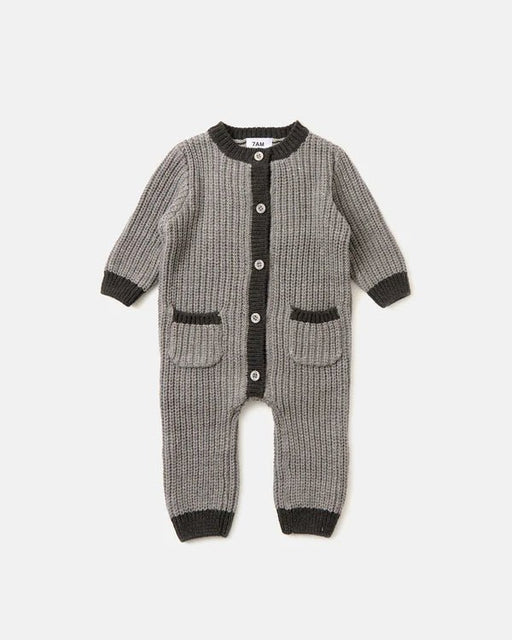 7AM - Long Sleeve Jumpsuit - Chunky Mother & Baby Heather Grey/Black 0 - 3M