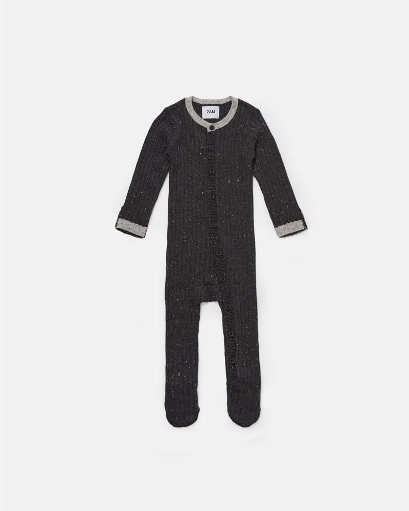 7AM - Long Sleeve Jumpsuit Footie - Hug Me Mother & Baby Black Melange 0 - 3M