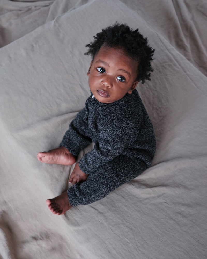 7AM - Long Sleeve Jumpsuit - Fuzzy Mother & Baby Black Melange 0 - 3M