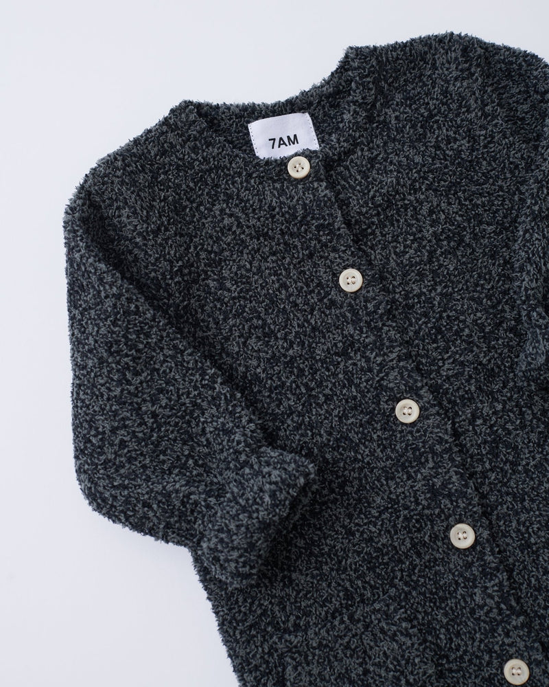 7AM - Long Sleeve Jumpsuit - Fuzzy Mother & Baby Black Melange 0 - 3M