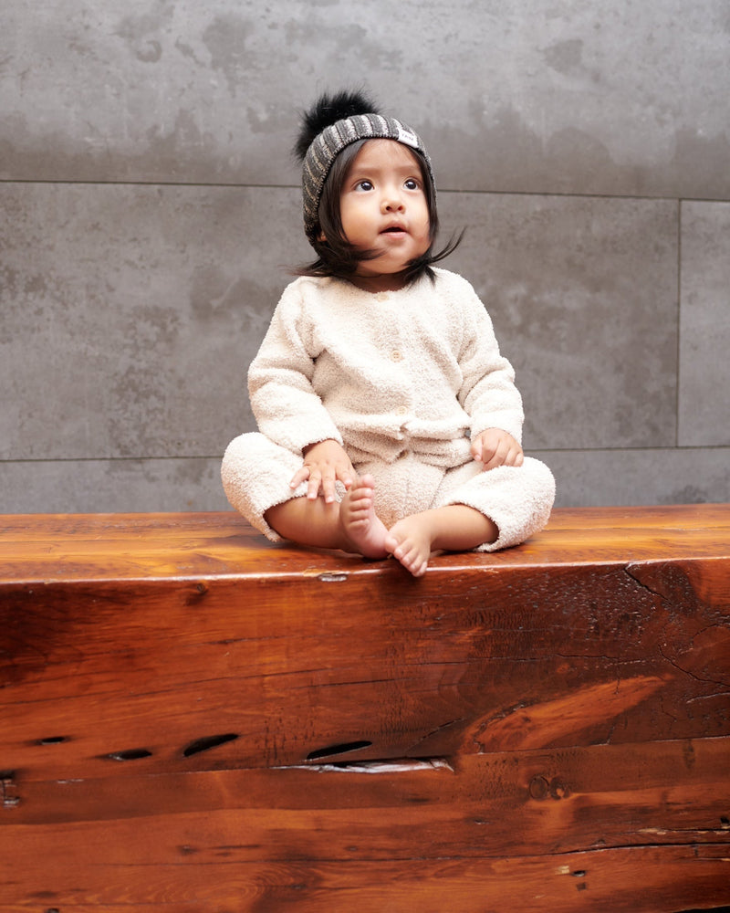 7AM - Long Sleeve Jumpsuit - Fuzzy Mother & Baby Ecru 0 - 3M