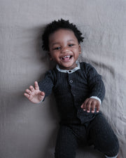 7AM - Long Sleeve Jumpsuit No Footie - Hug Me Mother & Baby Black Melange 9 - 12M