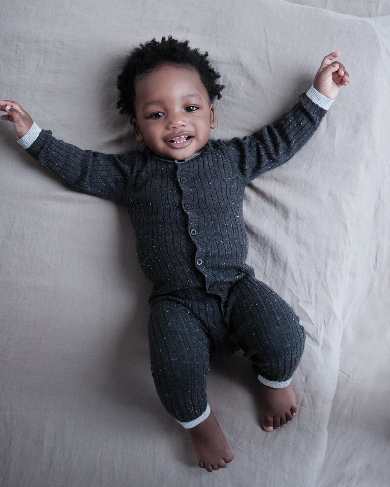 7AM - Long Sleeve Jumpsuit No Footie - Hug Me Mother & Baby Black Melange 9 - 12M