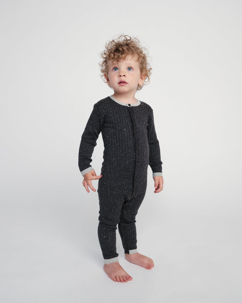 7AM - Long Sleeve Jumpsuit No Footie - Hug Me Mother & Baby Black Melange 9 - 12M