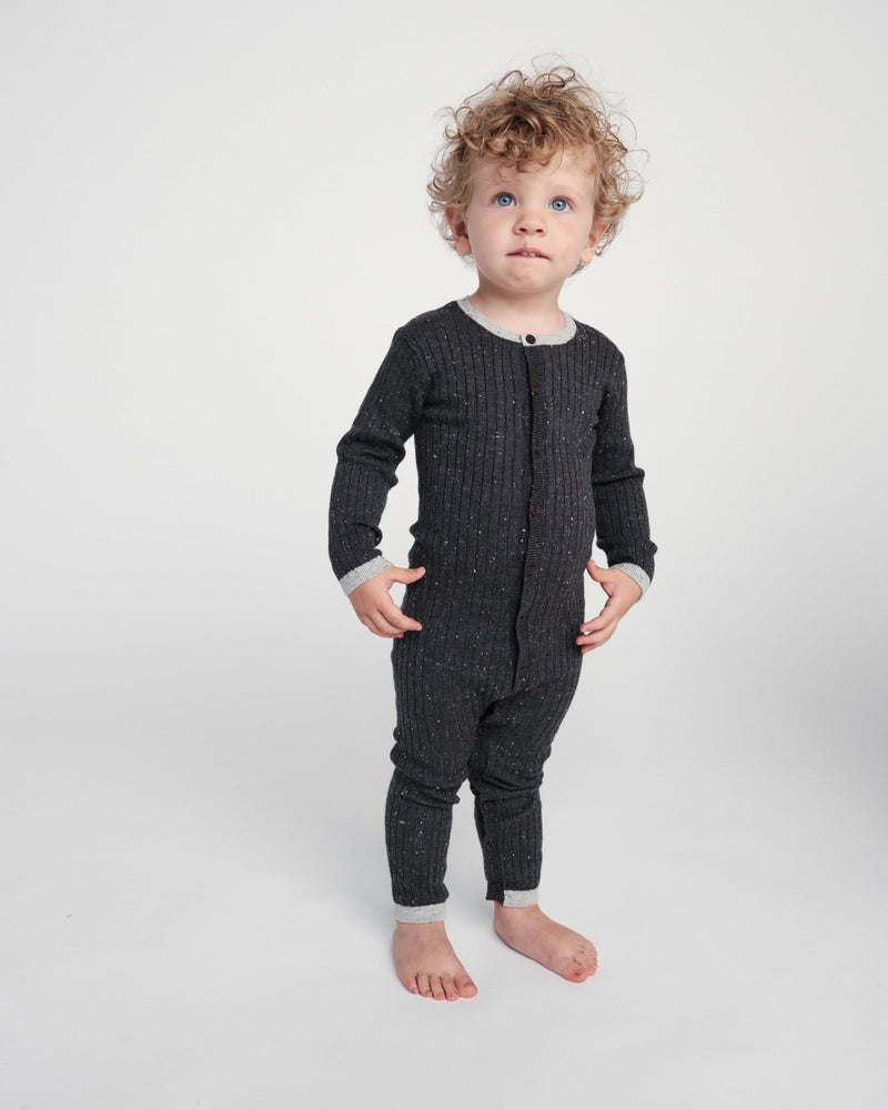 7AM - Long Sleeve Jumpsuit No Footie - Hug Me Mother & Baby Black Melange 9 - 12M