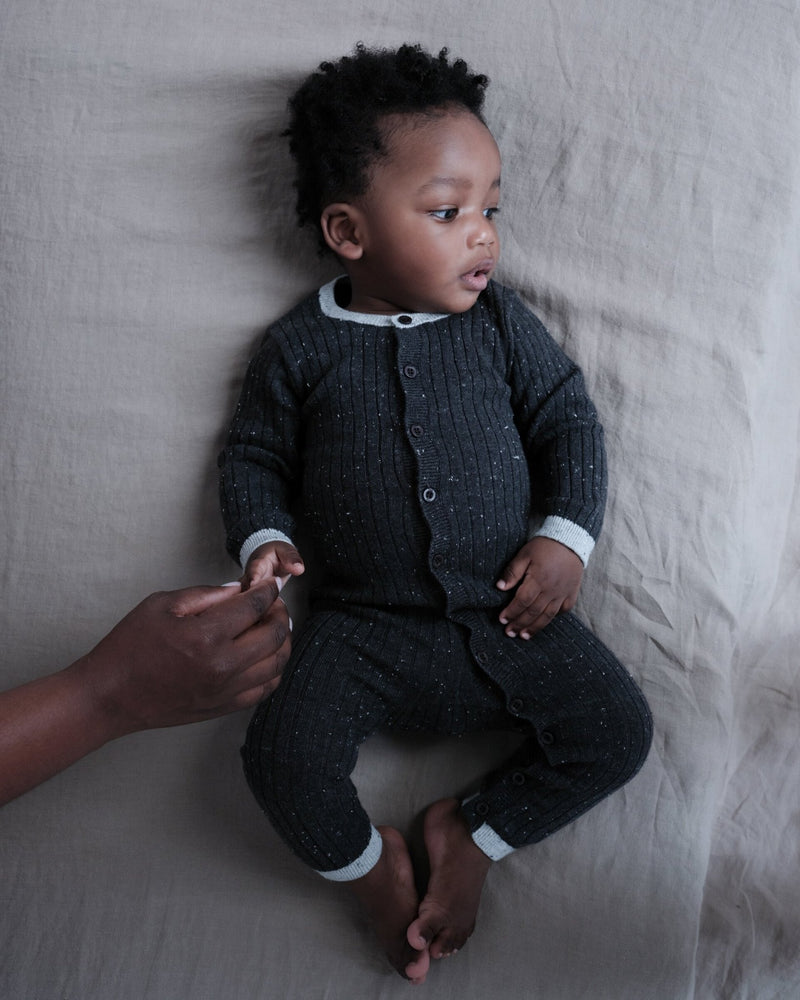 7AM - Long Sleeve Jumpsuit No Footie - Hug Me Mother & Baby Black Melange 9 - 12M