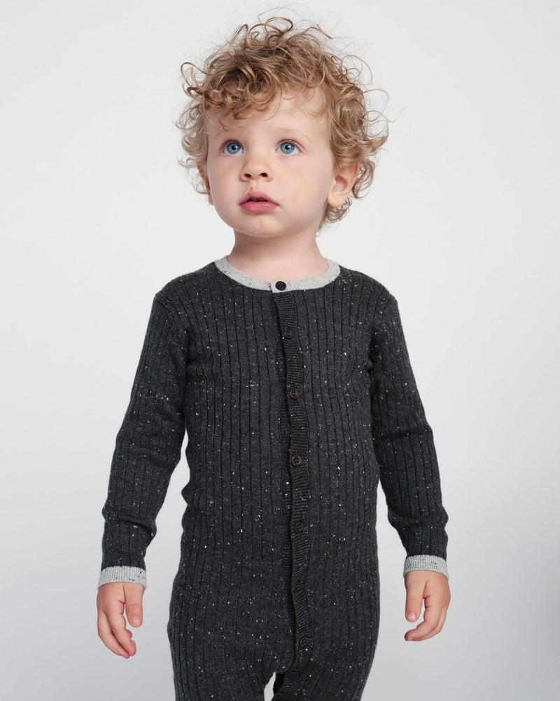 7AM - Long Sleeve Jumpsuit No Footie - Hug Me Mother & Baby Black Melange 9 - 12M