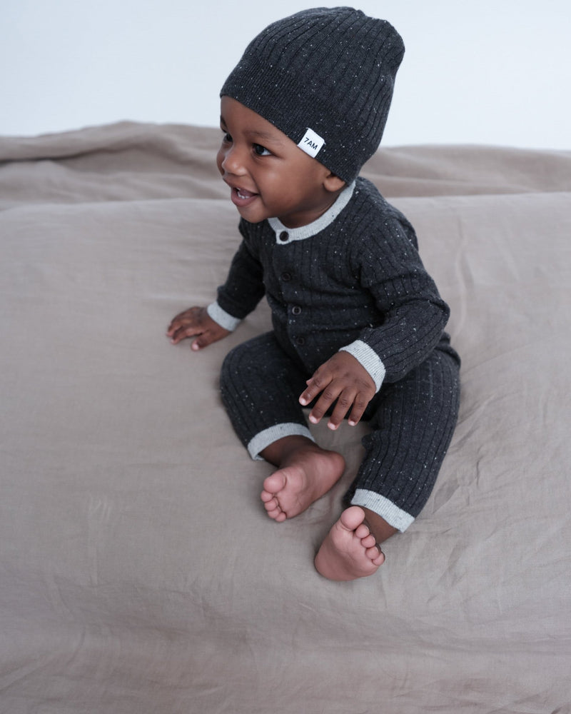 7AM - Long Sleeve Jumpsuit No Footie - Hug Me Mother & Baby Black Melange 9 - 12M