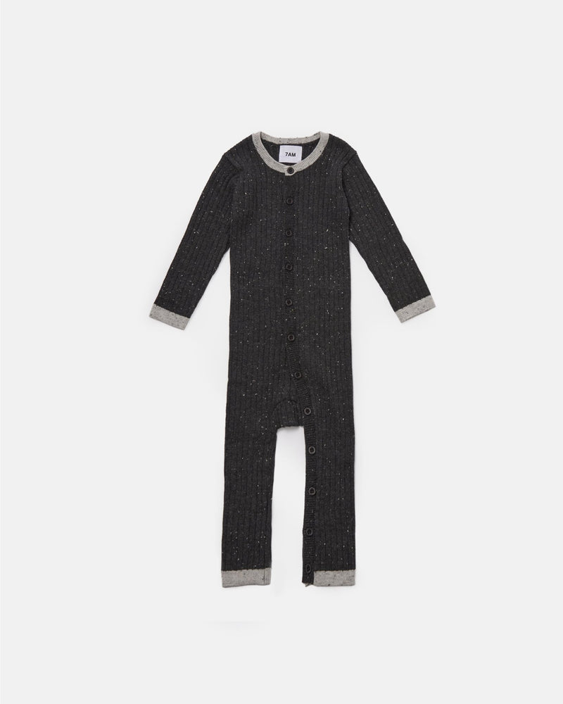 7AM - Long Sleeve Jumpsuit No Footie - Hug Me Mother & Baby Black Melange 9 - 12M