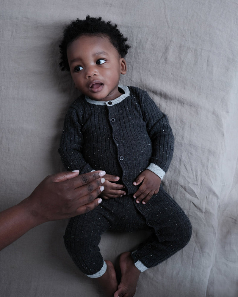 7AM - Long Sleeve Jumpsuit No Footie - Hug Me Mother & Baby Black Melange 9 - 12M