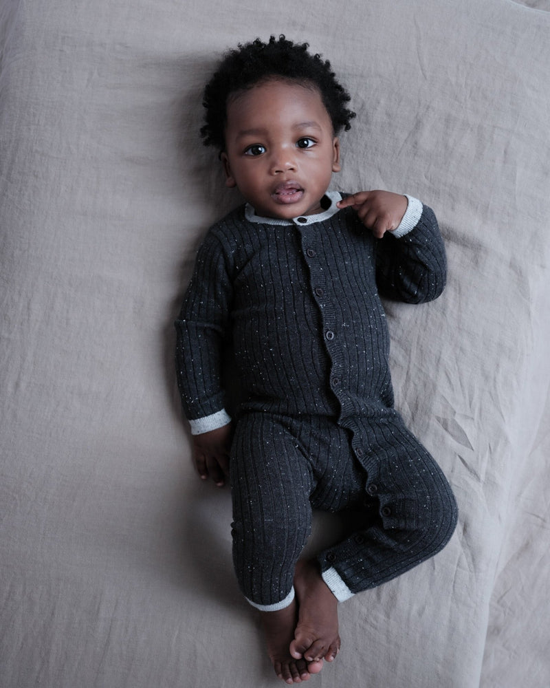 7AM - Long Sleeve Jumpsuit No Footie - Hug Me Mother & Baby Black Melange 9 - 12M