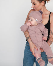 7AM - Long Sleeve Ribbed Jumpsuit - Chunky Mother & Baby Ash Rose 12 - 18M