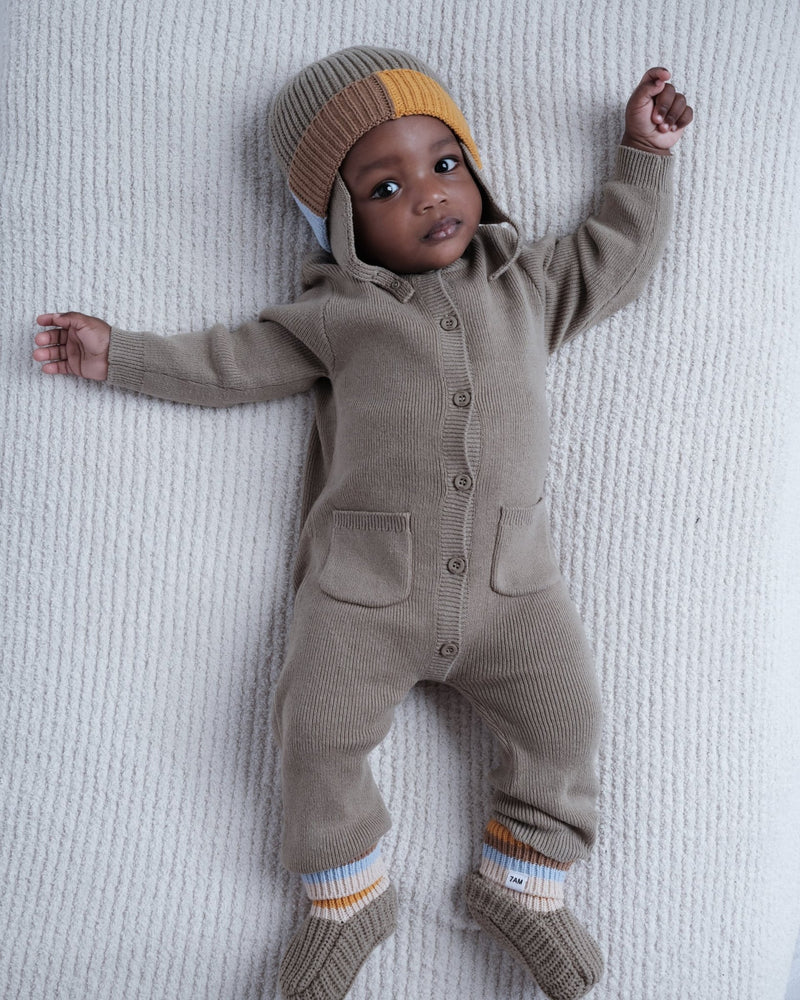 7AM - Long Sleeve Ribbed Jumpsuit - Chunky Mother & Baby Ash Rose 12 - 18M