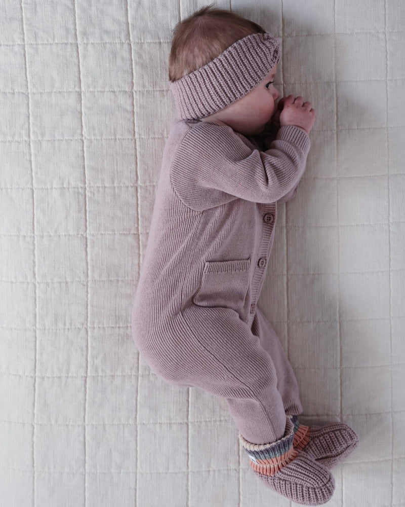 7AM - Long Sleeve Ribbed Jumpsuit - Chunky Mother & Baby Ash Rose 12 - 18M