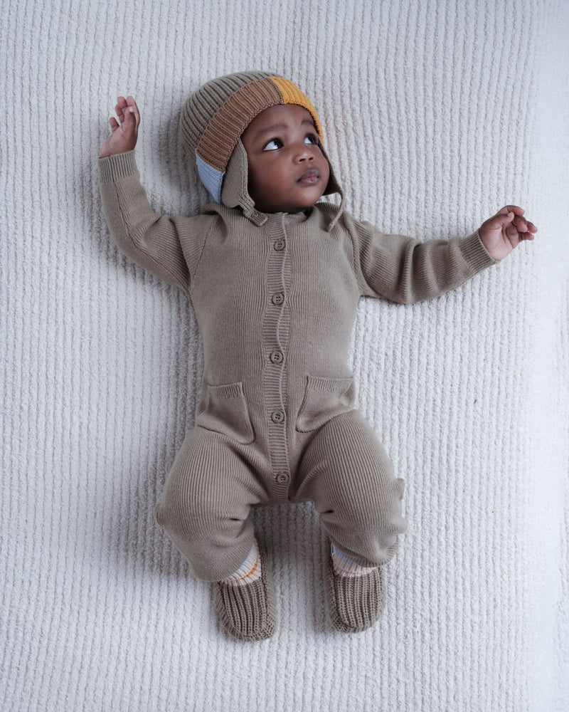 7AM - Long Sleeve Ribbed Jumpsuit - Chunky Mother & Baby Ash Rose 12 - 18M
