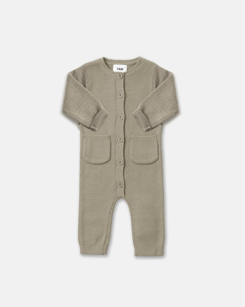 7AM - Long Sleeve Ribbed Jumpsuit - Chunky Mother & Baby Ash Rose 12 - 18M