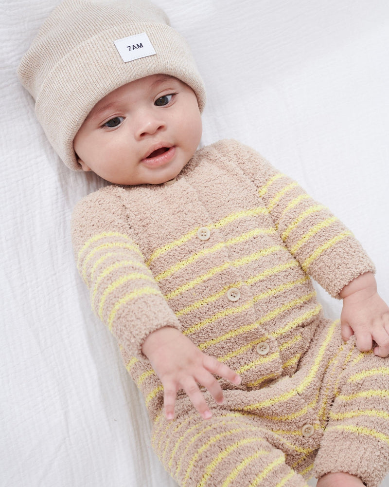 7AM - Long Sleeve Striped Jumpsuit - Fuzzy Mother & Baby Choco & Pecan 0 - 3M