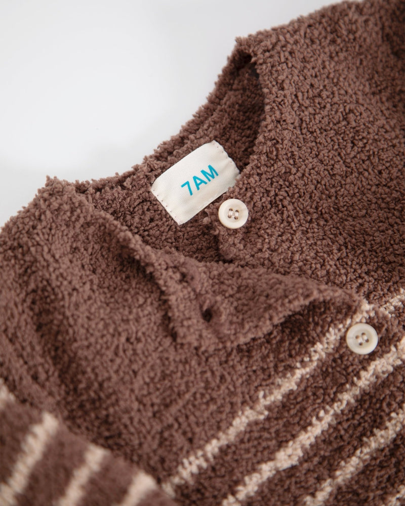 7AM - Long Sleeve Striped Jumpsuit - Fuzzy Mother & Baby Choco & Pecan 0 - 3M