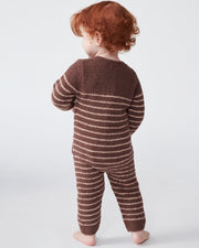 7AM - Long Sleeve Striped Jumpsuit - Fuzzy Mother & Baby Choco & Pecan 0 - 3M
