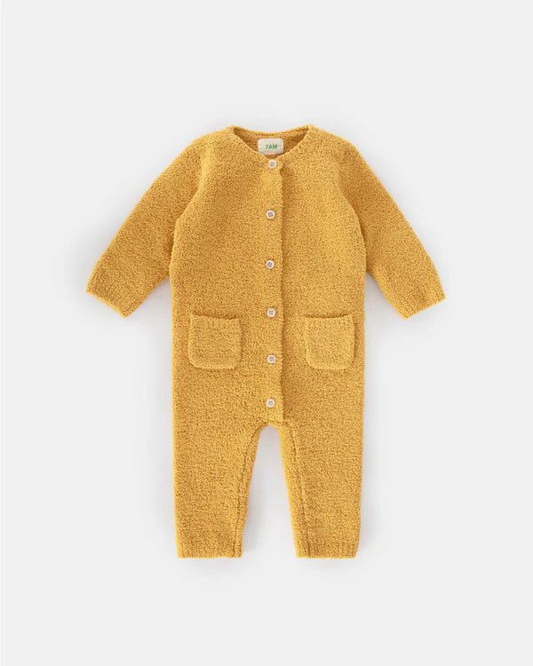 7AM - Long Sleeve Striped Jumpsuit - Fuzzy Mother & Baby Choco & Pecan 0 - 3M