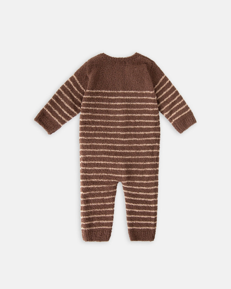 7AM - Long Sleeve Striped Jumpsuit - Fuzzy Mother & Baby Pecan & Chartreuse 0 - 3M