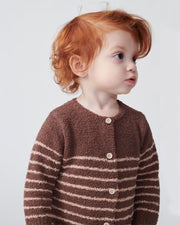 7AM - Long Sleeve Striped Jumpsuit - Fuzzy Mother & Baby Pecan & Chartreuse 0 - 3M