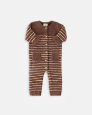 7AM - Long Sleeve Striped Jumpsuit - Fuzzy Mother & Baby Pecan & Chartreuse 0 - 3M