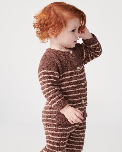 7AM - Long Sleeve Striped Jumpsuit - Fuzzy Mother & Baby Pecan & Chartreuse 0 - 3M