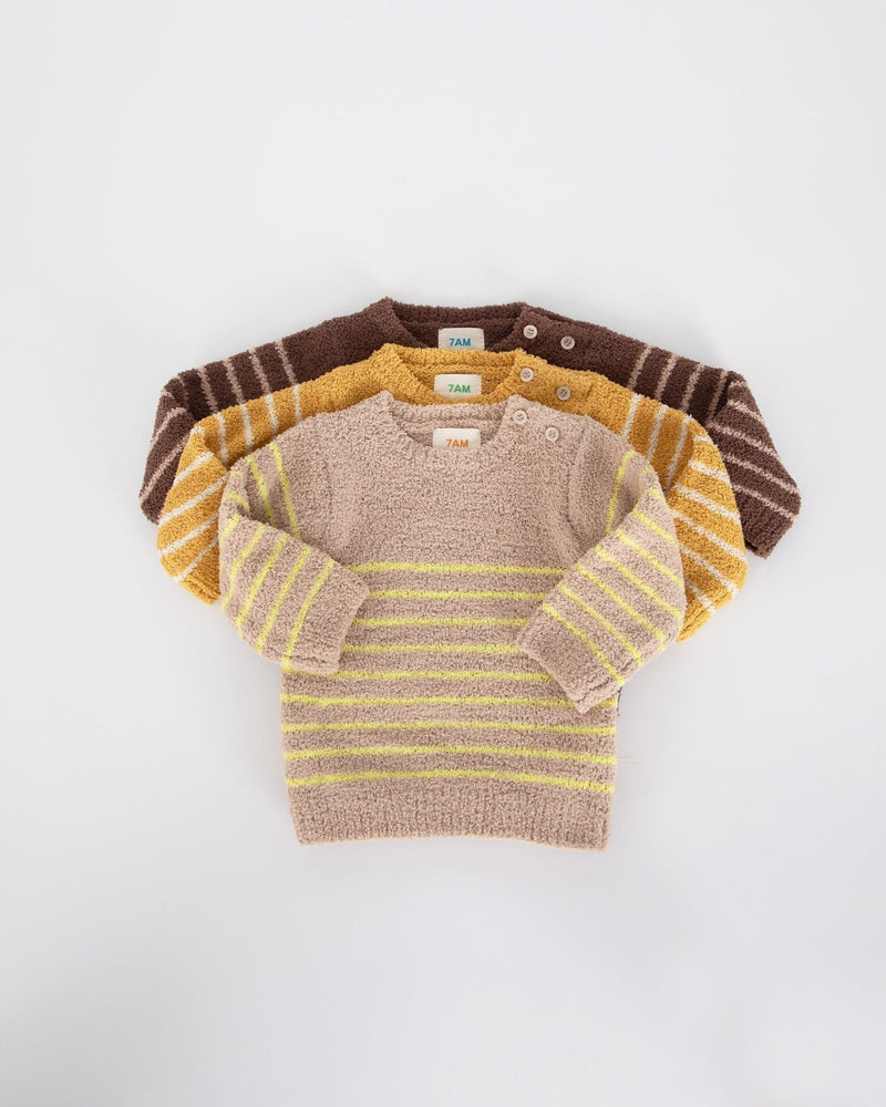 7AM - Long Sleeve Top - Fuzzy Apparel & Accessories Pecan / Chartreuse 0 - 3M