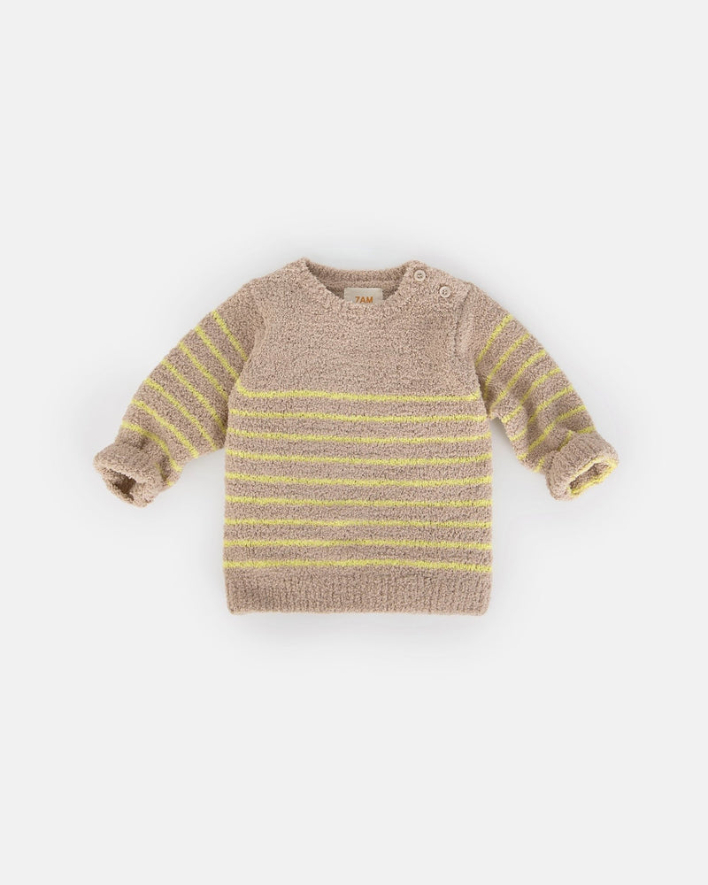 7AM - Long Sleeve Top - Fuzzy Apparel & Accessories Pecan / Chartreuse 0 - 3M