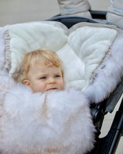 7AM - PlushPOD - Tundra Plush | Infant Lounger and Travel Sleep Pod Mother & Baby Heather Beige - White Faux Fur 0 - 18M