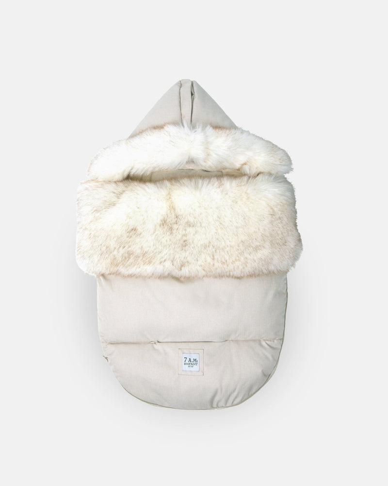 7AM - PlushPOD - Tundra Plush | Infant Lounger and Travel Sleep Pod Mother & Baby Heather Beige - White Faux Fur 0 - 18M