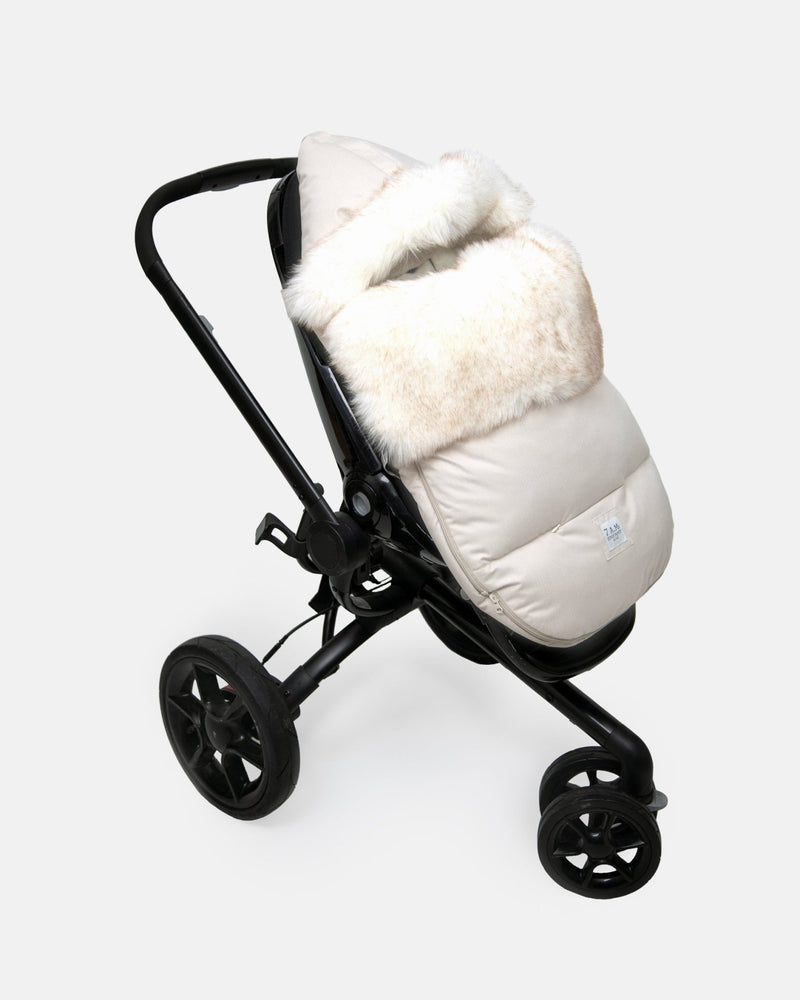 7AM - PlushPOD - Tundra Plush | Infant Lounger and Travel Sleep Pod Mother & Baby Heather Beige - White Faux Fur 0 - 18M