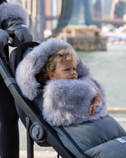 7AM - PlushPOD - Tundra Plush | Infant Lounger and Travel Sleep Pod Mother & Baby Heather Grey Dark - Arctic Faux Fur 0 - 18M