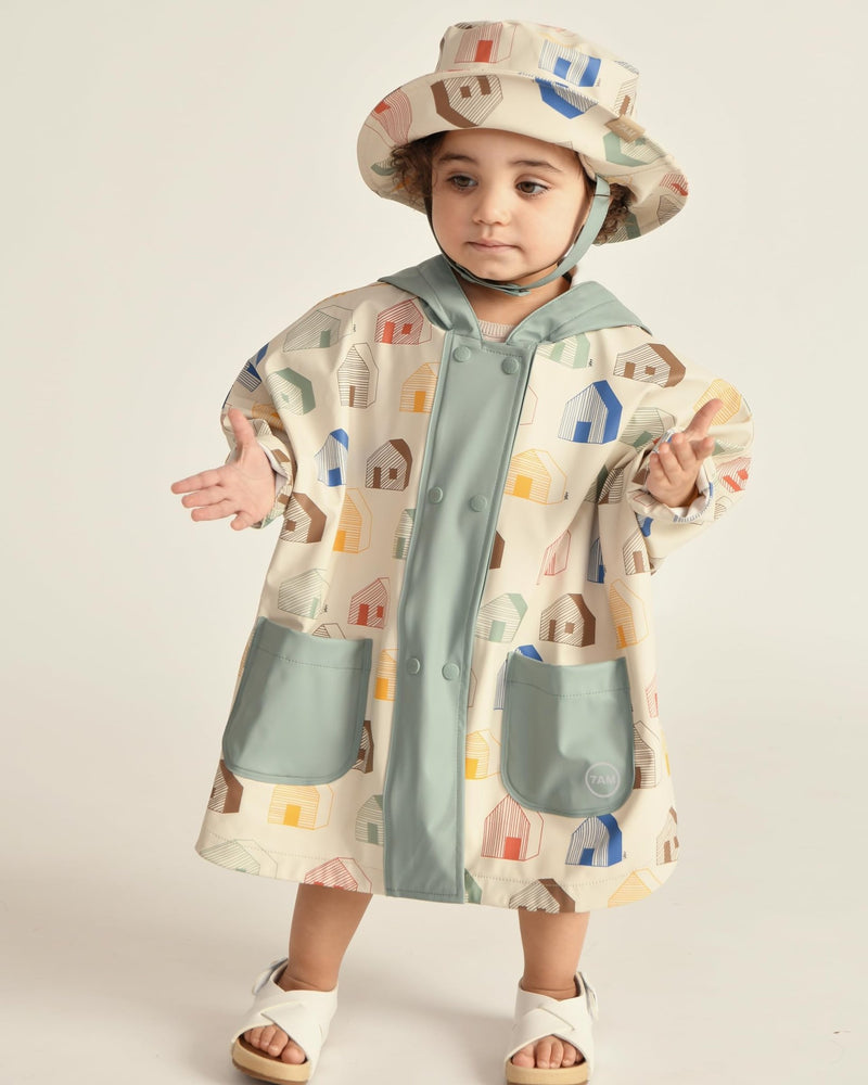 7AM - Rain Poncho - 18 - 24M Mother & Baby Print House Teal