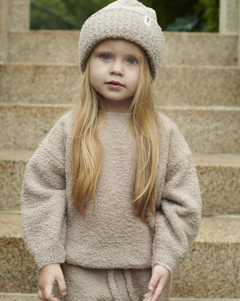 7AM - Ribbed Beanie - Fuzzy Mother & Baby Taupe 0 - 6M
