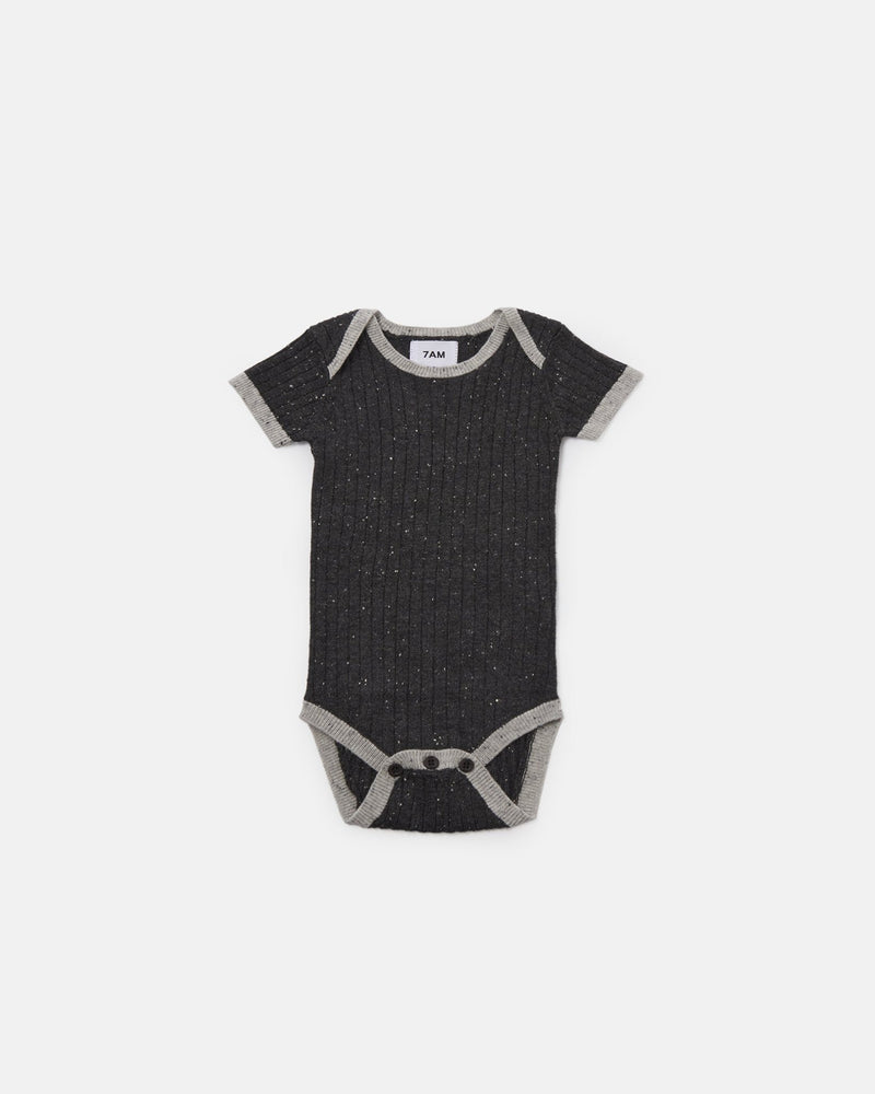 7AM - Short Sleeve Bodysuit - Hug Me Apparel & Accessories Black Melange 12 - 18M