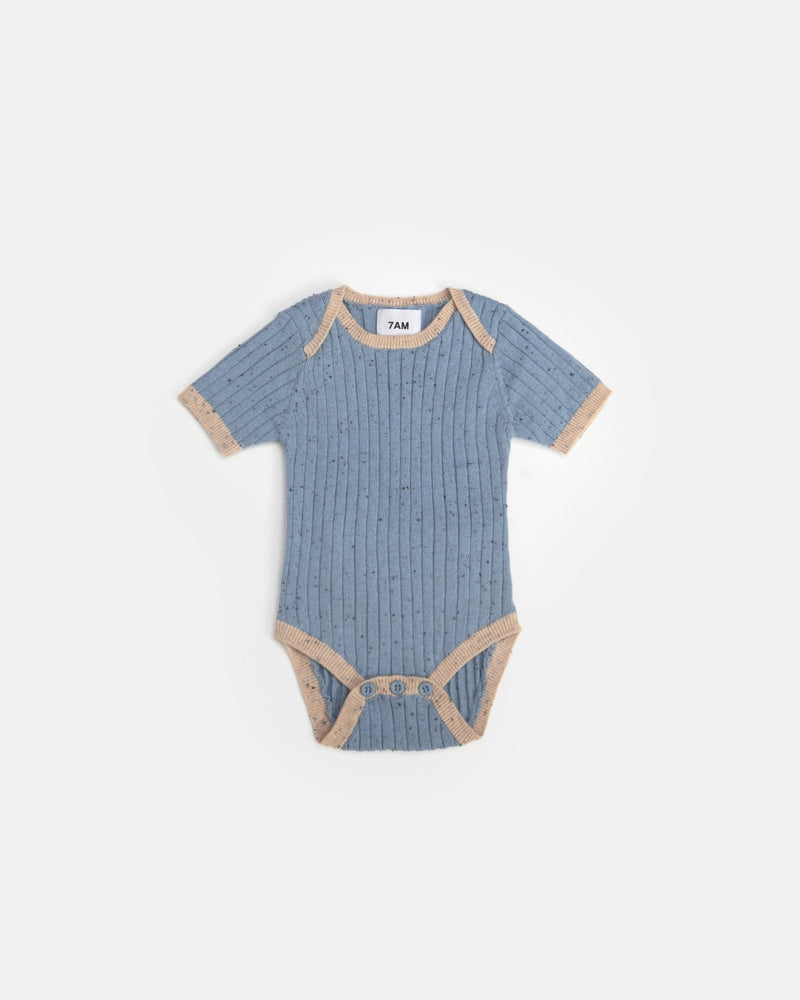 7AM - Short Sleeve Bodysuit - Hug Me Apparel & Accessories Lake Blue 12 - 18M
