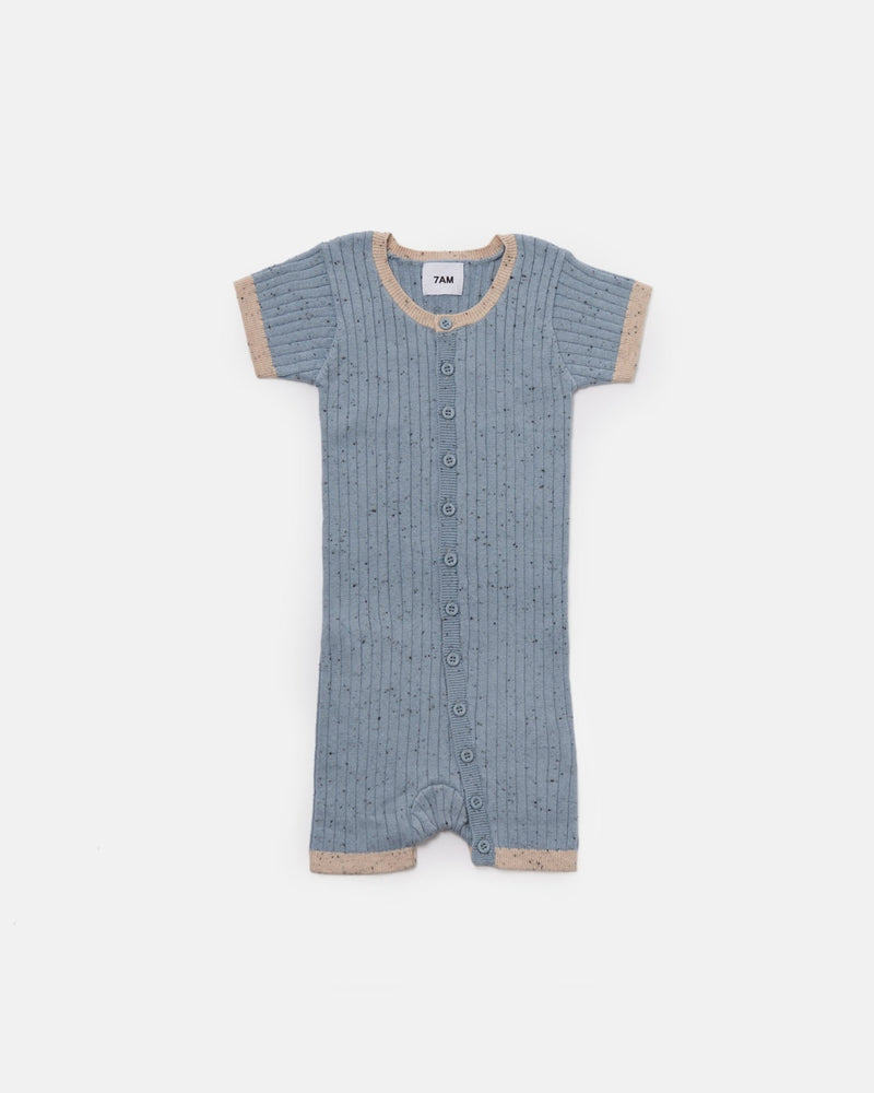 7AM - Short Sleeve Romper - Hug Me Apparel & Accessories Lake Blue 18 - 24M
