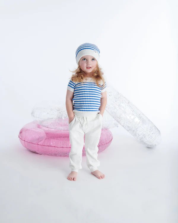 7AM - Short Sleeve Tee Marinière - Ribbed Mother & Baby Seashell/Blue Stripes 0 - 3M