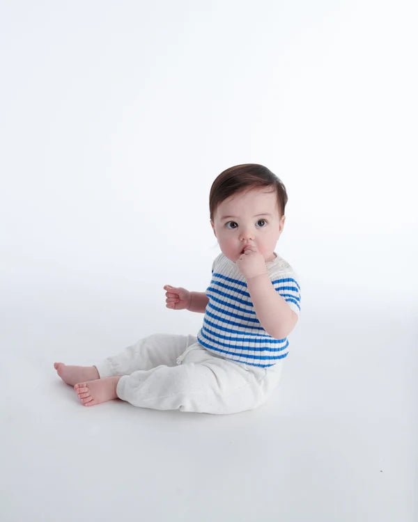 7AM - Short Sleeve Tee Marinière - Ribbed Mother & Baby Seashell/Blue Stripes 0 - 3M
