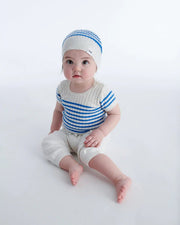 7AM - Short Sleeve Tee Marinière - Ribbed Mother & Baby Seashell/Blue Stripes 0 - 3M
