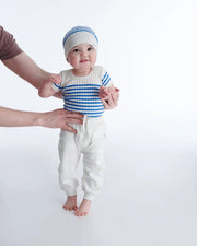 7AM - Short Sleeve Tee Marinière - Ribbed Mother & Baby Seashell/Blue Stripes 0 - 3M