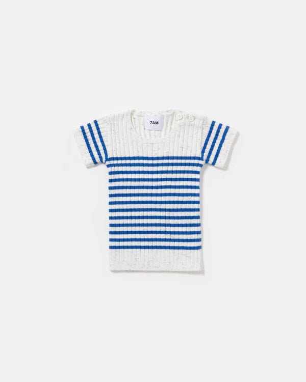 7AM - Short Sleeve Tee Marinière - Ribbed Mother & Baby Seashell/Blue Stripes 0 - 3M