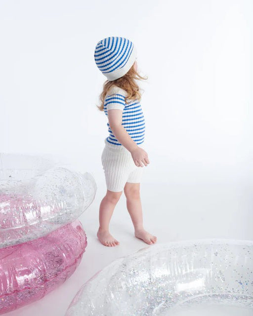 7AM - Short Sleeve Tee Marinière - Ribbed Mother & Baby Seashell/Blue Stripes 0 - 3M